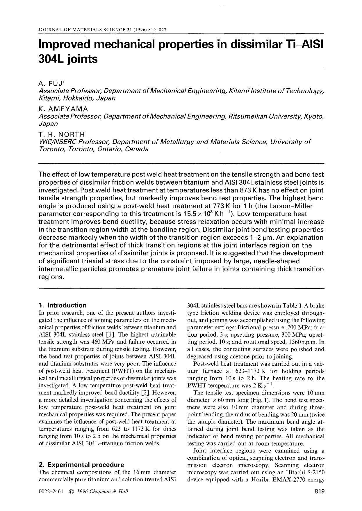 Improved mechanical properties in dissimilar Ti-AISI 304L joints by Unknown