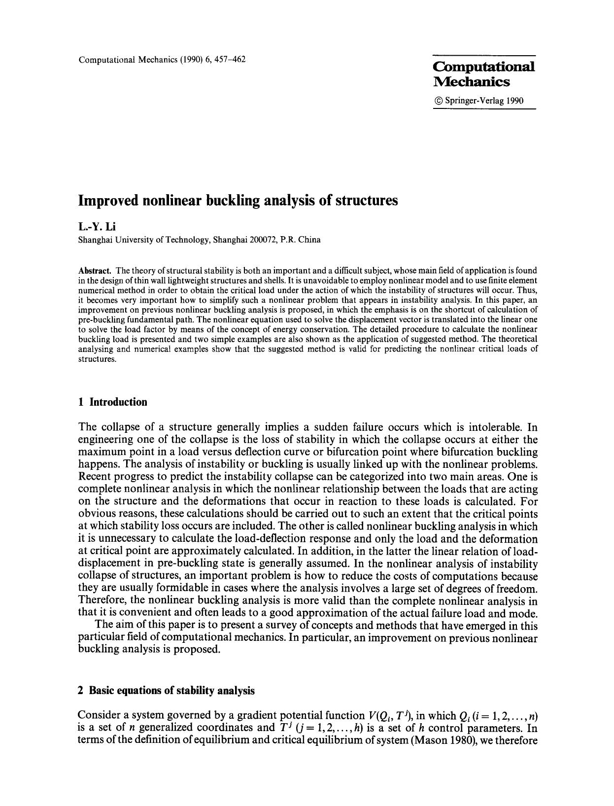 Improved nonlinear buckling analysis of structures by Unknown