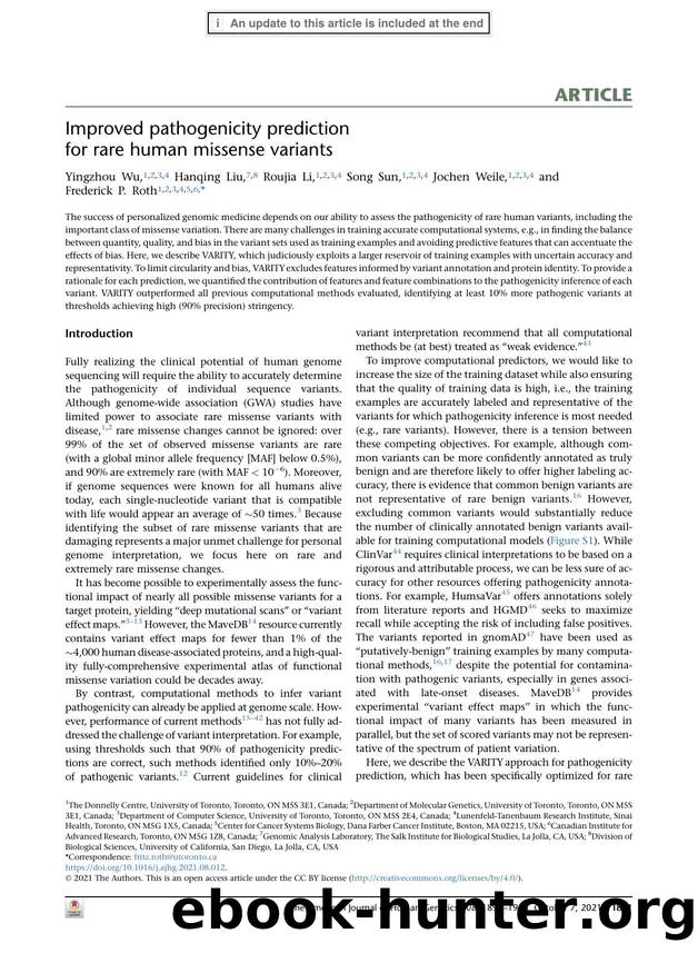 Improved pathogenicity prediction for rare human missense variants by Yingzhou Wu & Hanqing Liu & Roujia Li & Song Sun & Jochen Weile & Frederick P. Roth