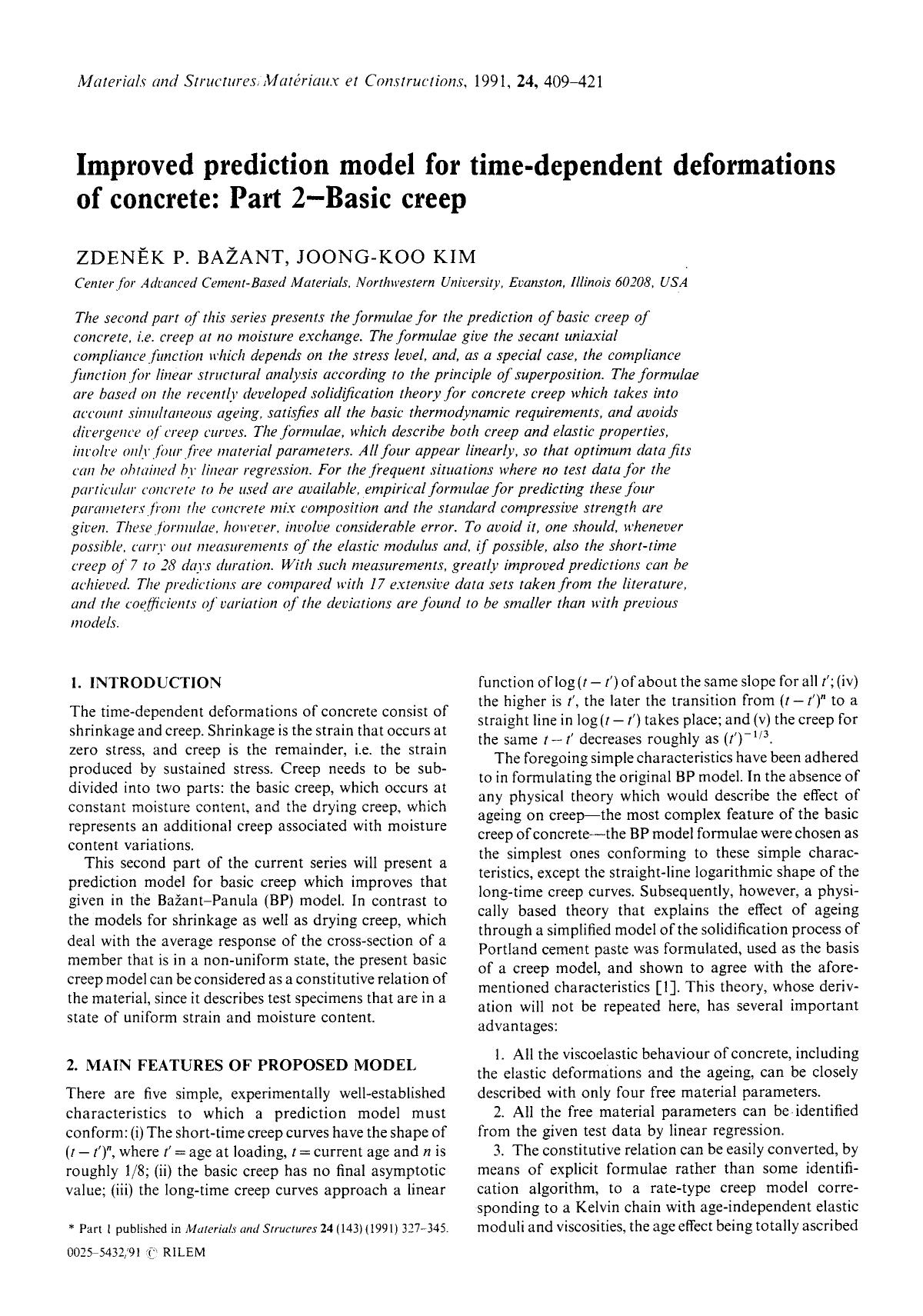 Improved prediction model for time-dependent deformations of concrete: Part 2—Basic creep by Unknown
