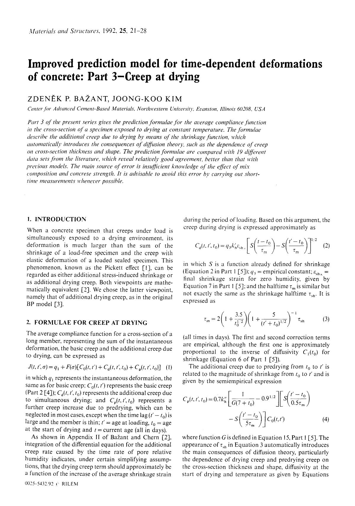 Improved prediction model for time-dependent deformations of concrete: Part 3-Creep at drying by Unknown