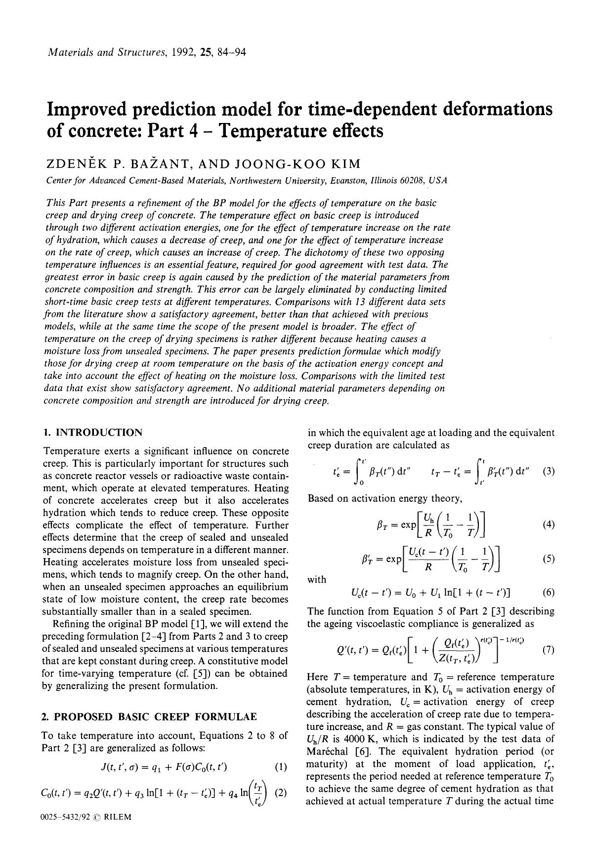 Improved prediction model for time-dependent deformations of concrete: Part 4—Temperature effects by Unknown