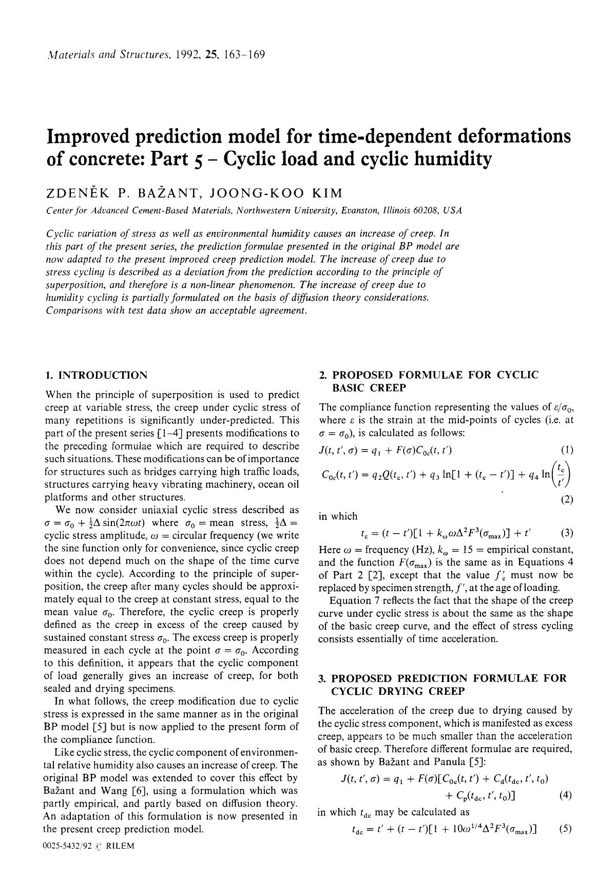 Improved prediction model for time-dependent deformations of concrete: Part 5 — Cyclic load and cyclic humidity by Unknown