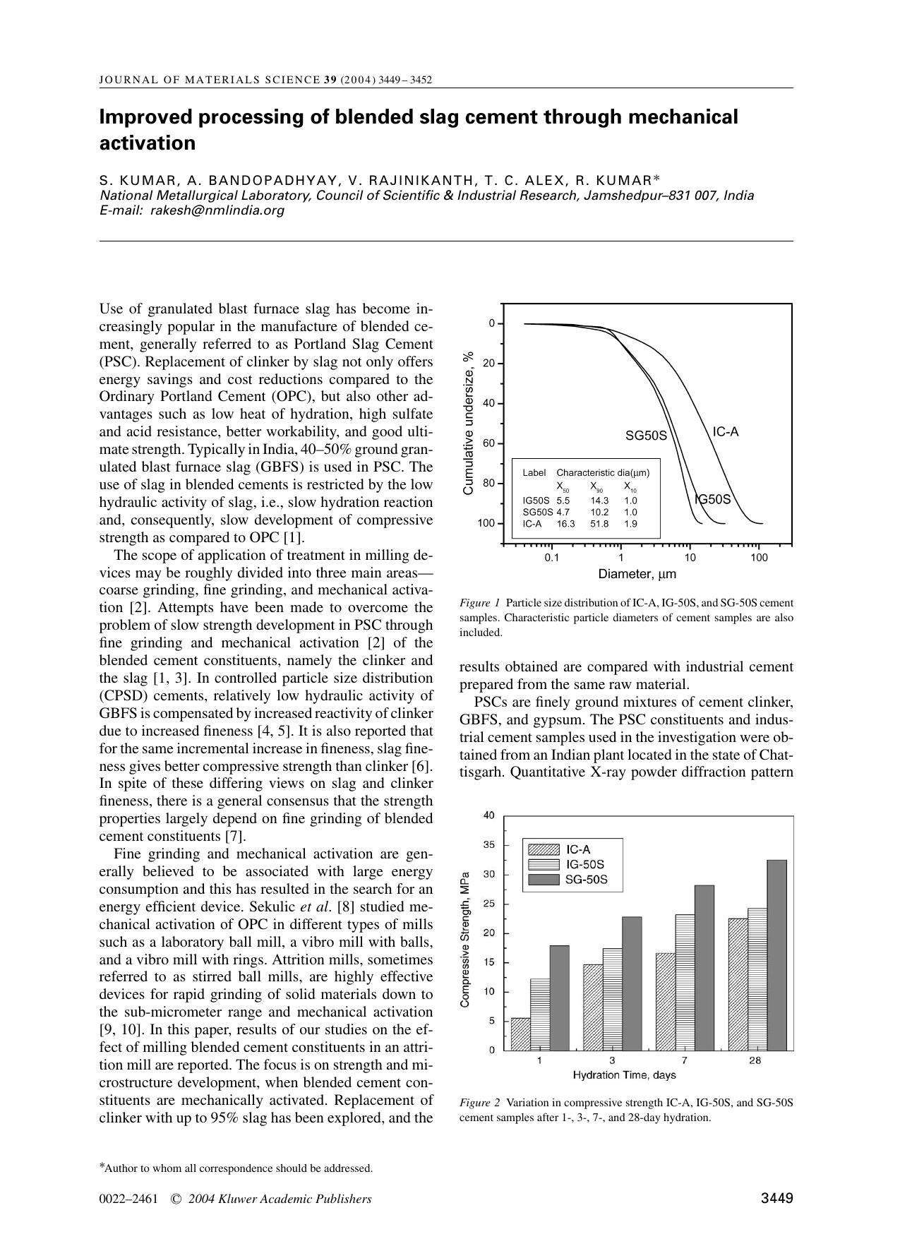 Improved processing of blended slag cement through mechanical activation by Unknown