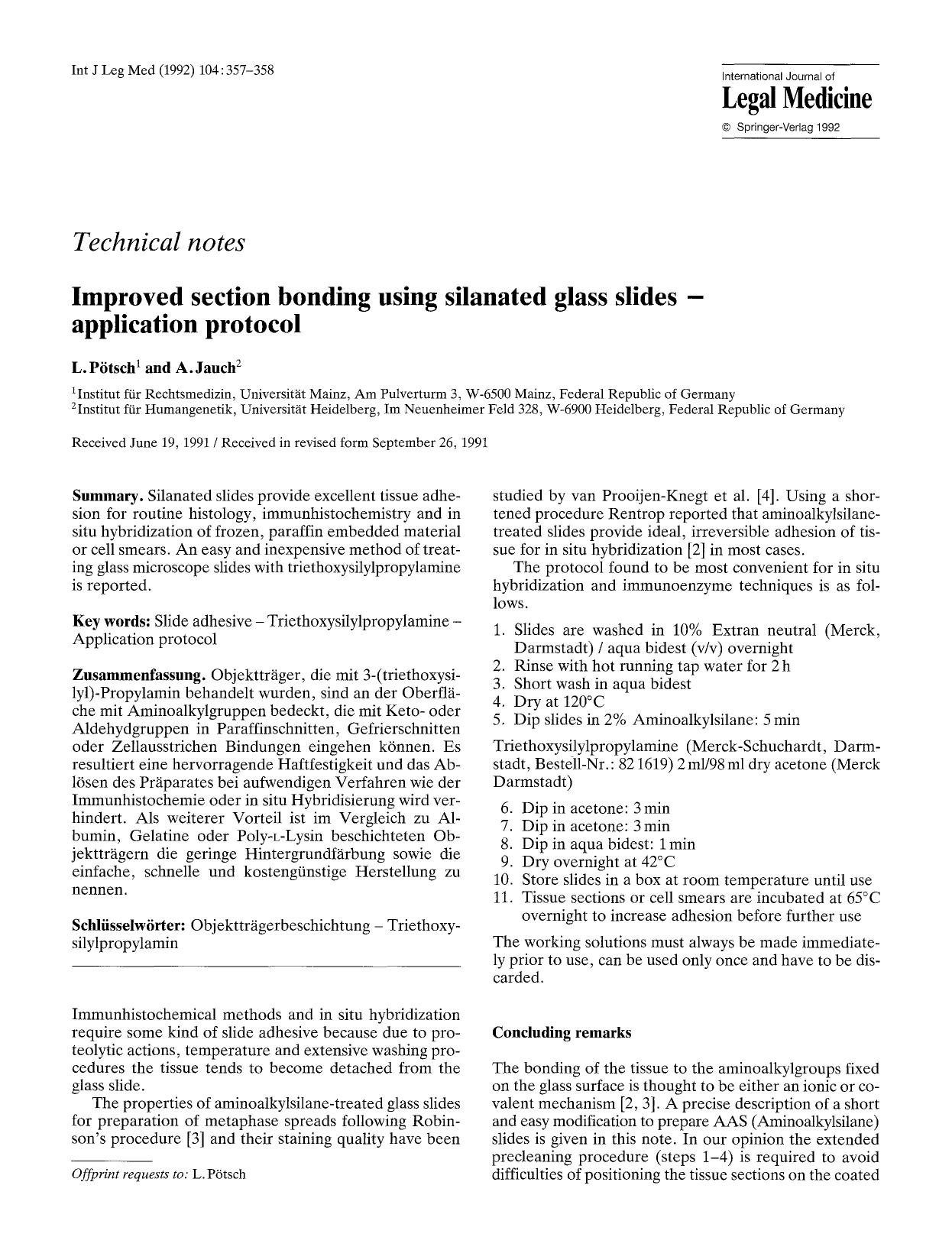 Improved section bonding using silanated glass slides —application protocol by Unknown