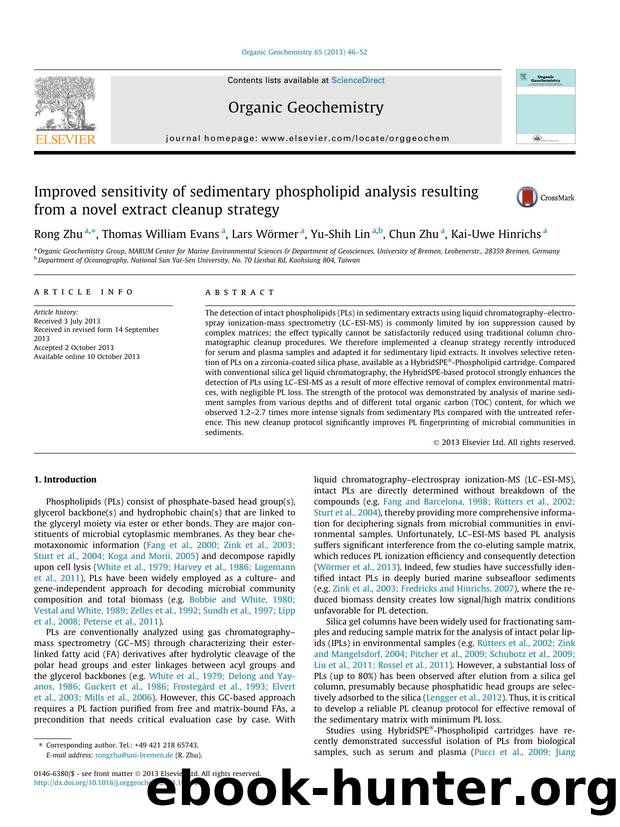 Improved sensitivity of sedimentary phospholipid analysis resulting from a novel extract cleanup strategy by Rong Zhu & Thomas William Evans & Lars Wörmer & Yu-Shih Lin & Chun Zhu & Kai-Uwe Hinrichs