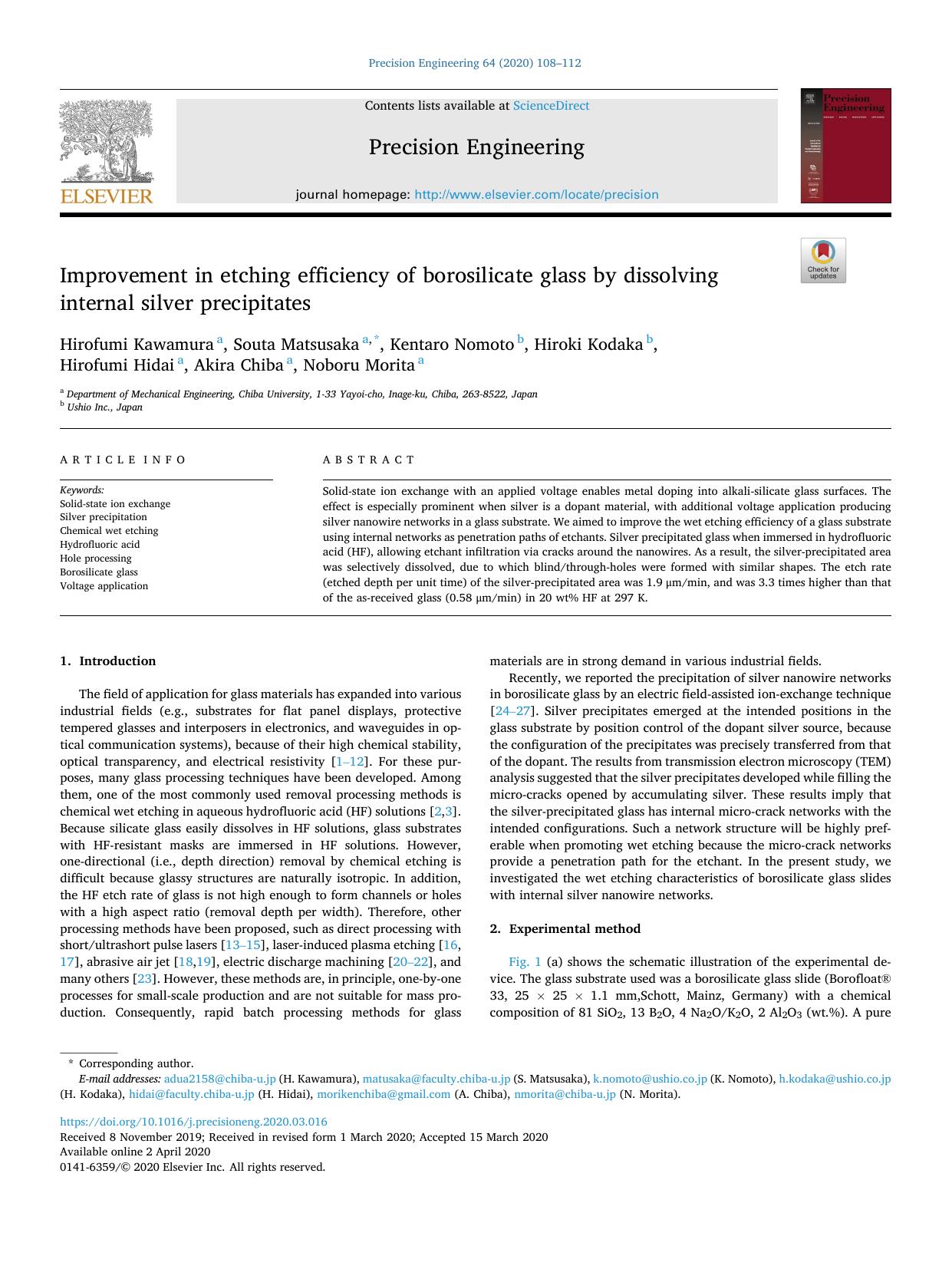 Improvement in etching efficiency of borosilicate glass by dissolving internal silver precipitates by unknow