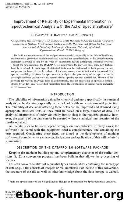 Improvement of Reliability of Experimental Information in Spectrochemical Analysis with the Aid of Special Software by Paksy L. et al