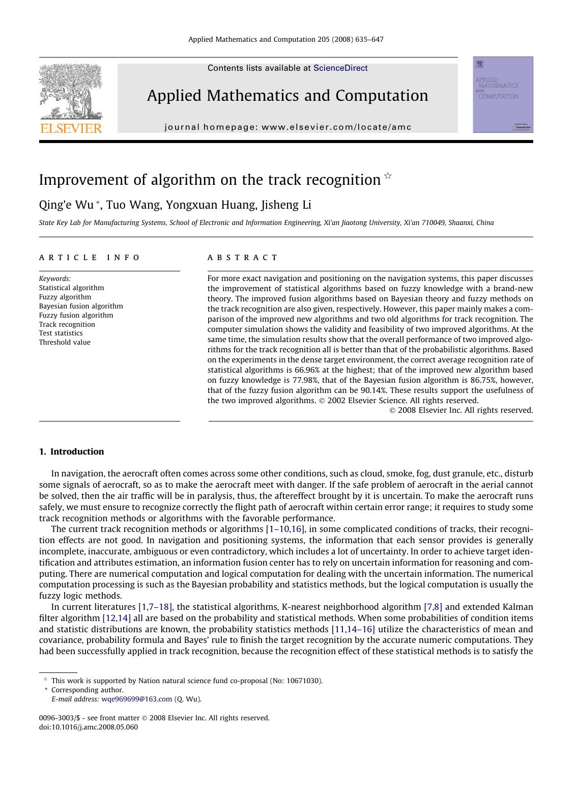 Improvement of algorithm on the track recognition by Qing’e Wu; Tuo Wang; Yongxuan Huang; Jisheng Li