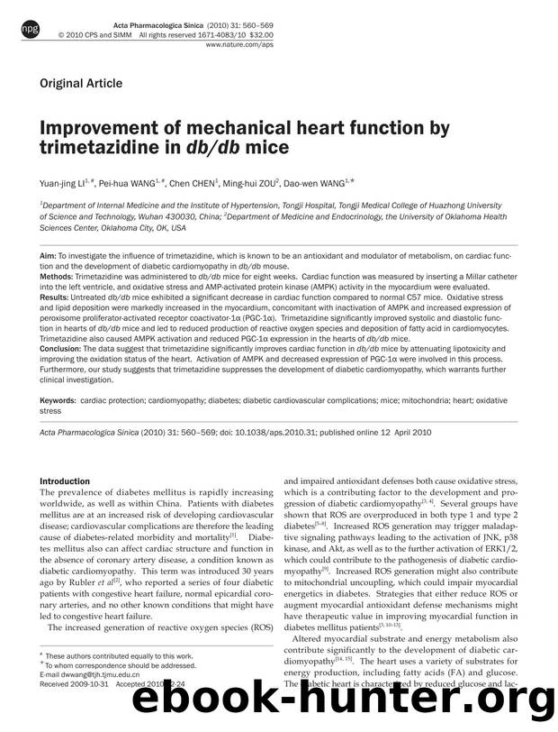 Improvement of mechanical heart function by trimetazidine in dbdb mice by Yuan-jing Li & Pei-hua Wang & Chen Chen & Ming-hui Zou & Dao-wen Wang