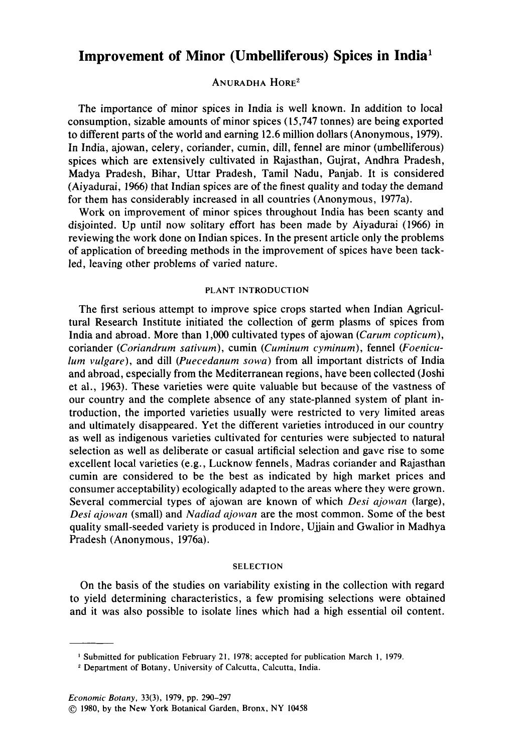 Improvement of minor (Umbelliferous) spices in India by Unknown
