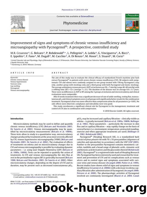 Improvement of signs and symptoms of chronic venous insufficiency and microangiopathy with PycnogenolÃÂ®: A prospective, controlled study by M.R. Cesarone