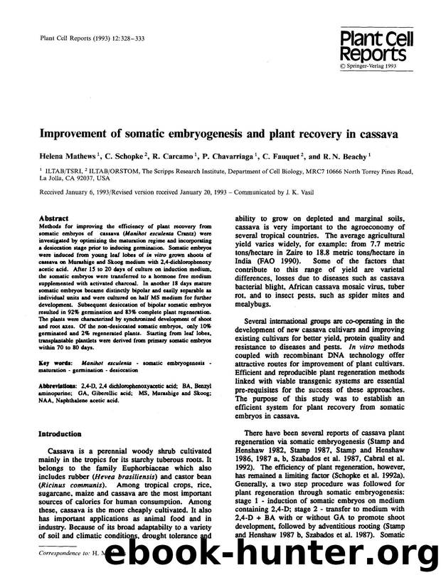 Improvement of somatic embryogenesis and plant recovery in cassava by Unknown