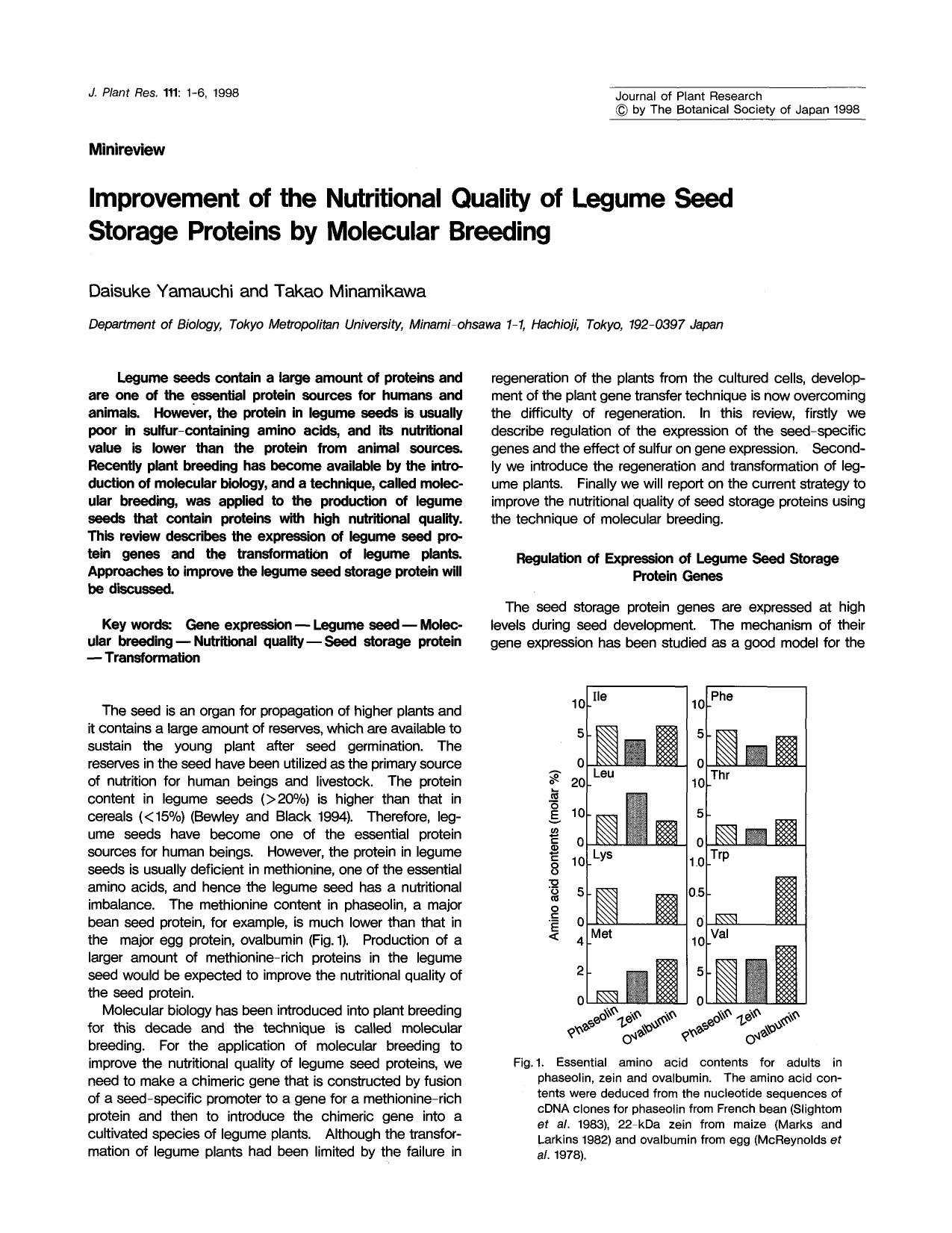 Improvement of the nutritional quality of legume seed storage proteins by molecular breeding by Unknown