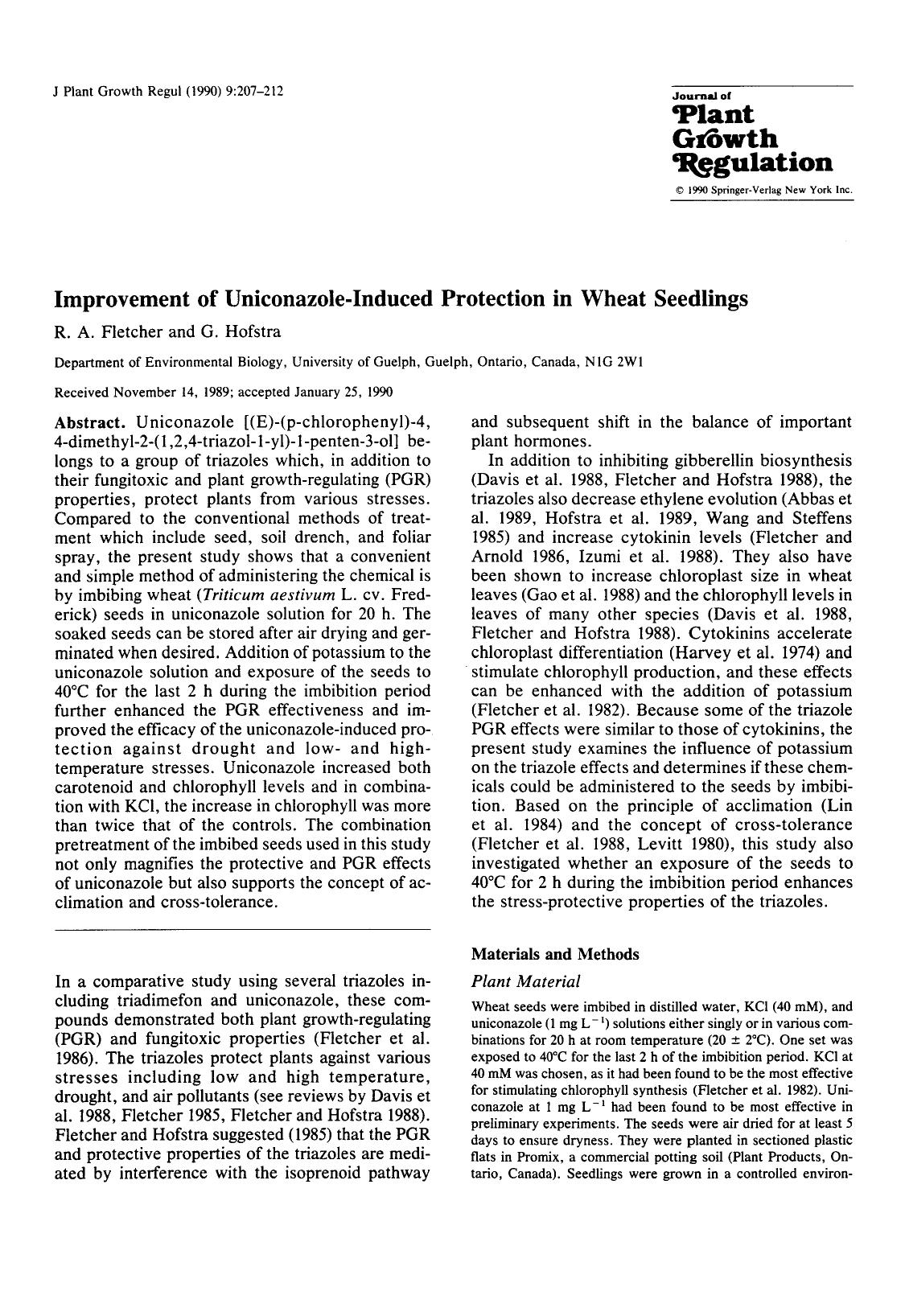 Improvement of uniconazole-induced protection in wheat seedlings by Unknown