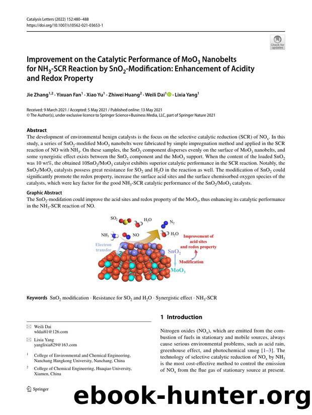 Improvement on the Catalytic Performance of MoO3 Nanobelts for NH3-SCR Reaction by SnO2-Modification: Enhancement of Acidity and Redox Property by Jie Zhang & Yixuan Fan & Xiao Yu & Zhiwei Huang & Weili Dai & Lixia Yang