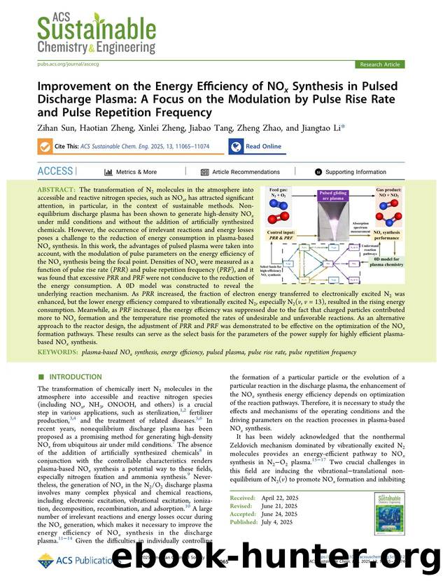 Improvement on the Energy Efficiency of NOx Synthesis in Pulsed Discharge Plasma: A Focus on the Modulation by Pulse Rise Rate and Pulse Repetition Frequency by Zihan Sun Haotian Zheng Xinlei Zheng Jiabao Tang Zheng Zhao and Jiangtao Li