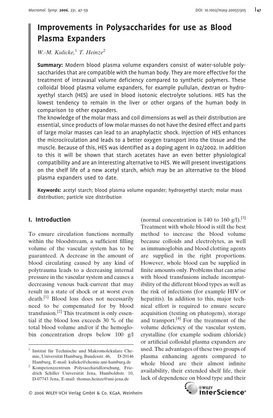 Improvements in Polysaccharides for use as Blood Plasma Expanders by Unknown