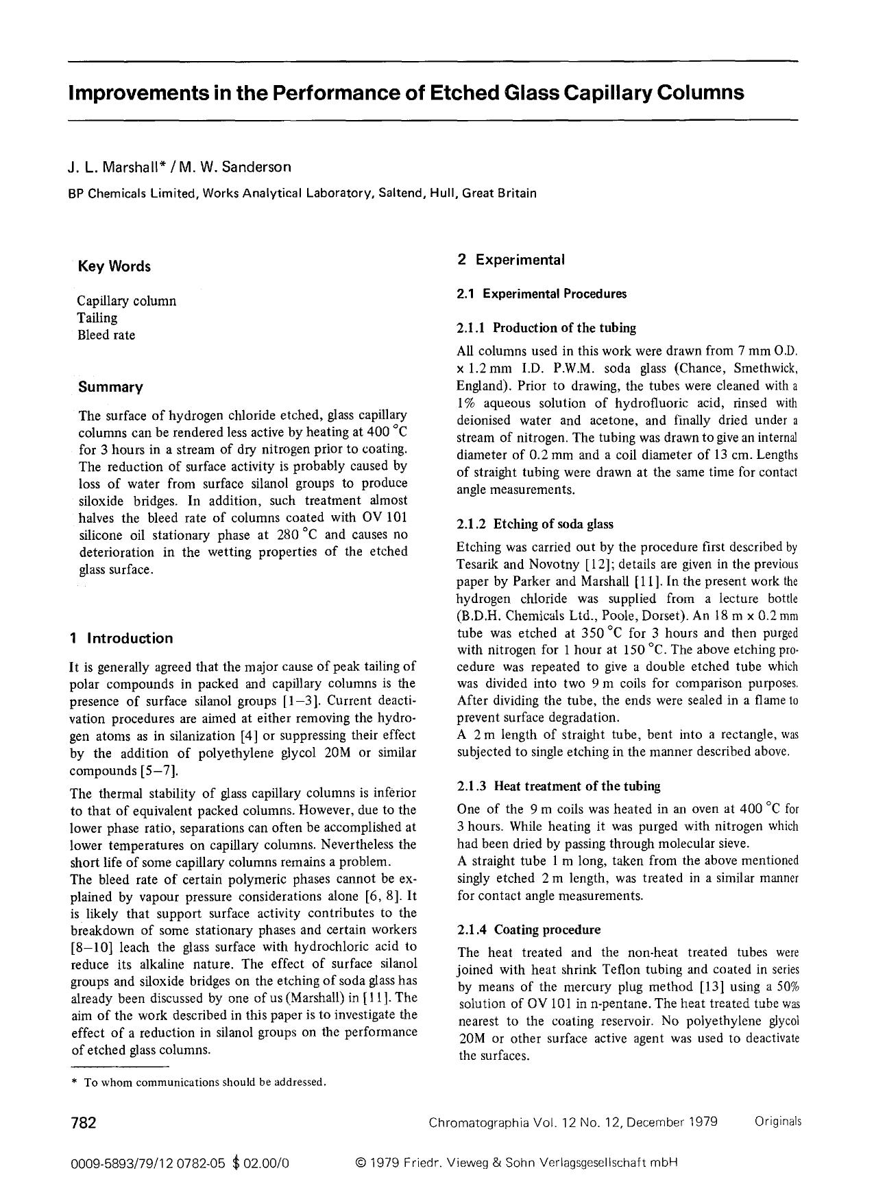 Improvements in the performance of etched glass capillary columns by Unknown