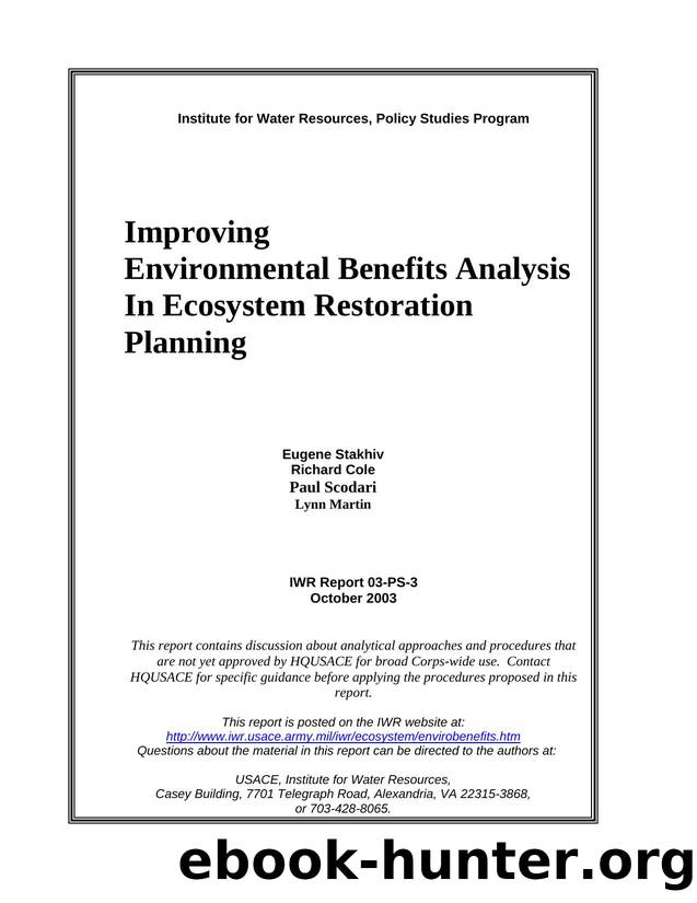 Improving Environmental Benefits Analysis In Ecosystem Restoration Planning by Unknown