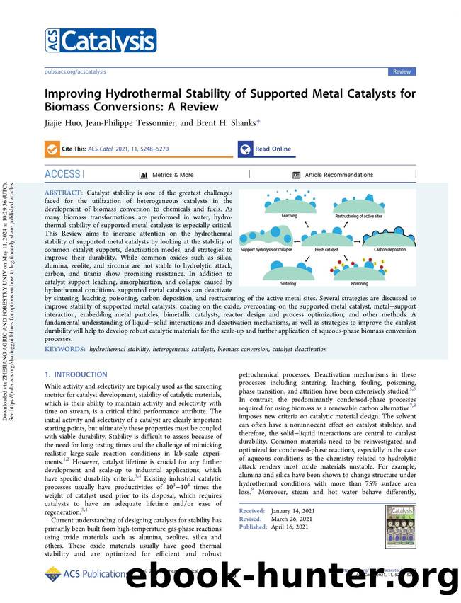 Improving Hydrothermal Stability of Supported Metal Catalysts for Biomass Conversions: A Review by Jiajie Huo Jean-Philippe Tessonnier & Brent H. Shanks