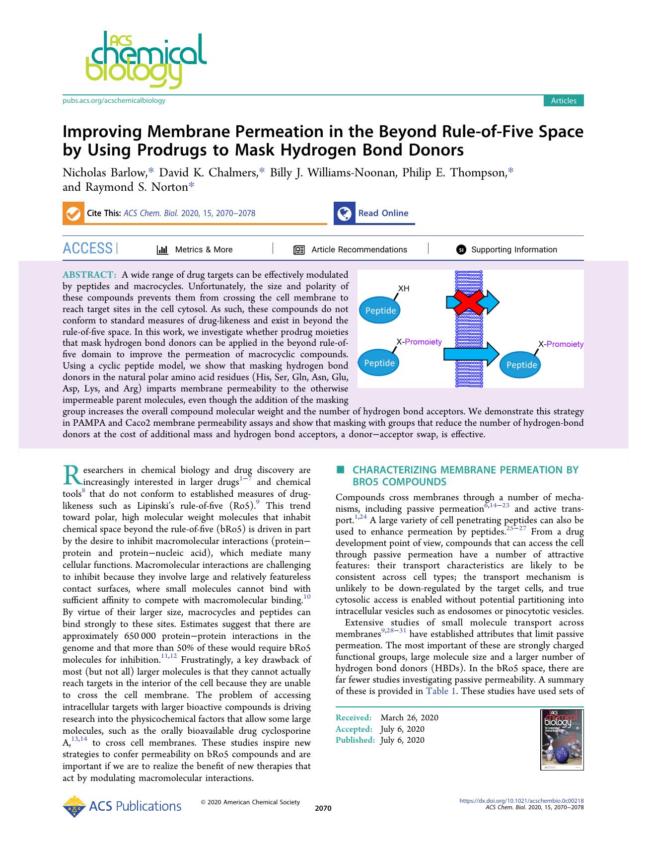 Improving Membrane Permeation in the Beyond Rule-of-Five Space by Using Prodrugs to Mask Hydrogen Bond Donors by unknow