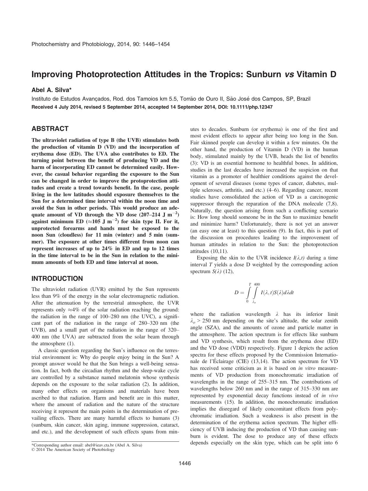 Improving Photoprotection Attitudes in the Tropics: Sunburn vs Vitamin D by Unknown