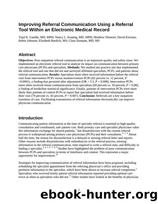 Improving Referral Communication Using a Referral Tool Within an Electronic Medical Record by Agency for Healthcare Research and Quality