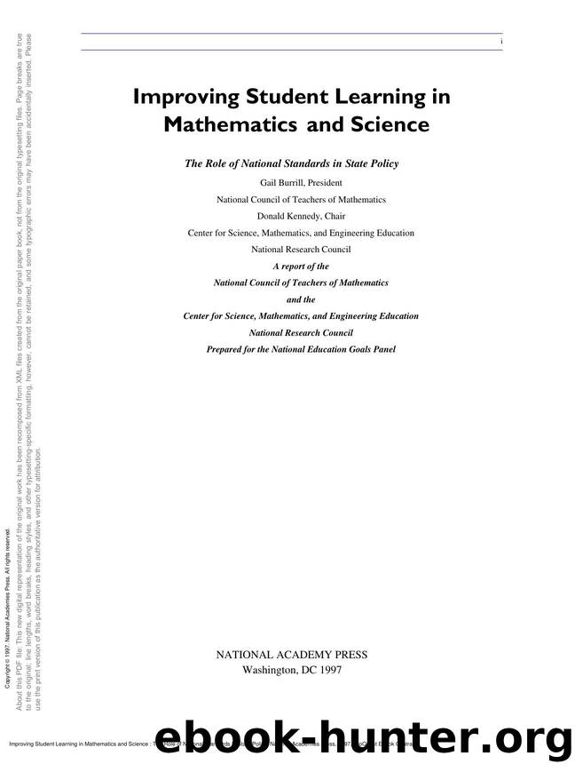 Improving Student Learning in Mathematics and Science : The Role of National Standards in State Policy by unknow