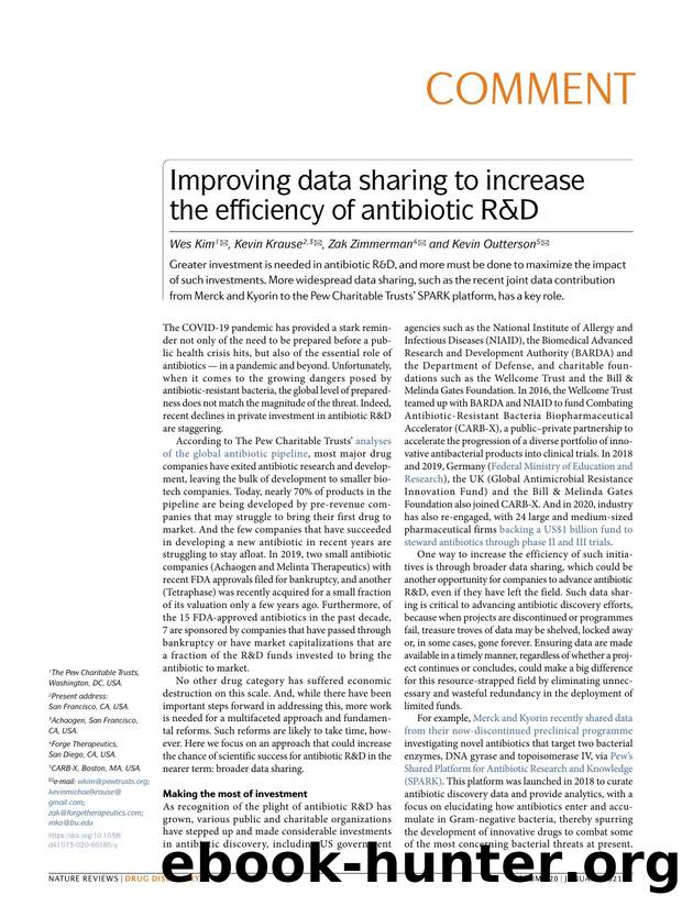 Improving data sharing to increase the efficiency of antibiotic R&D by Wes Kim & Kevin Krause & Zak Zimmerman & Kevin Outterson