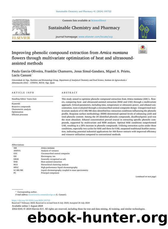 Improving phenolic compound extraction from Arnica montana flowers through multivariate optimization of heat and ultrasound-assisted methods by Paula Garcia-Oliveira & Franklin Chamorro & Jesus Simal-Gandara & Miguel A. Prieto & Lucía Cassani