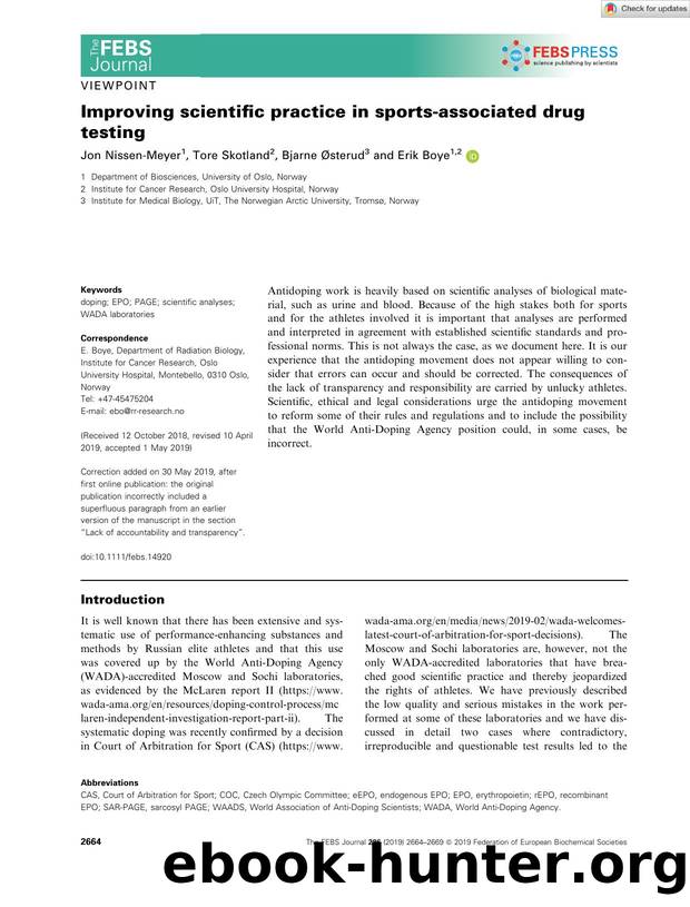 Improving scientific practice in sportsâassociated drug testing by Unknown