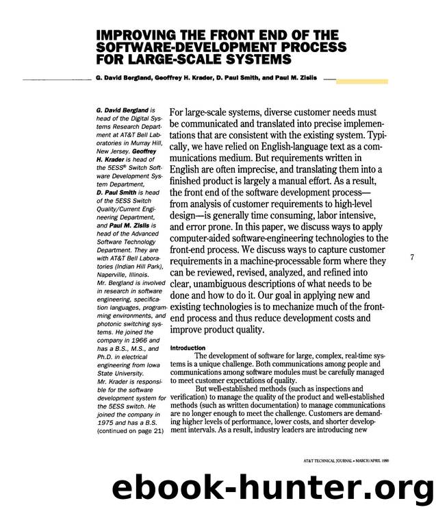 Improving the Front End of the SoftwareDevelopment Process for LargeScale Systems by Unknown