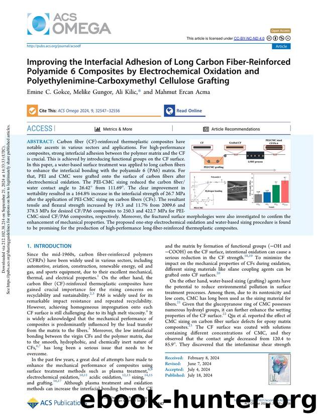 Improving the Interfacial Adhesion of Long Carbon Fiber-Reinforced Polyamide 6 Composites by Electrochemical Oxidation and Polyethylenimine-Carboxymethyl Cellulose Grafting by Emine C. Gokce Melike Gungor Ali Kilic & Mahmut Ercan Acma