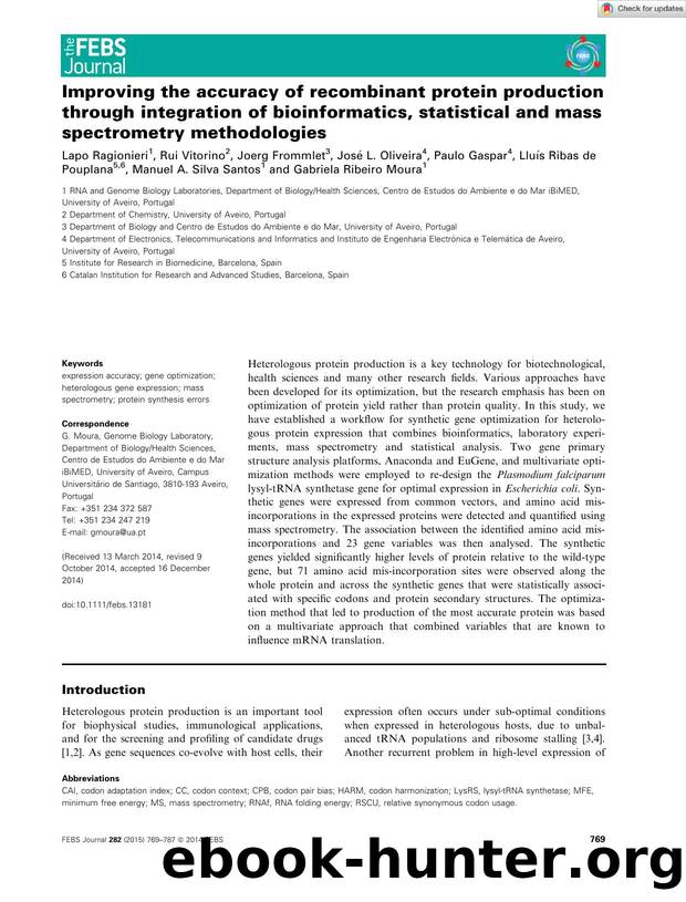 Improving the accuracy of recombinant protein production through integration of bioinformatics, statistical and mass spectrometry methodologies by Unknown
