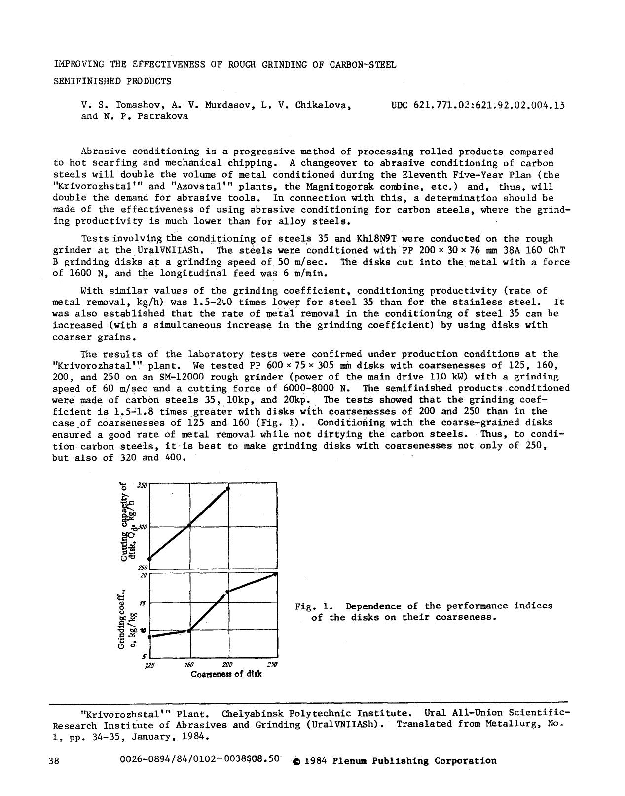 Improving the effectiveness of rough grinding of carbon-steel semifinished products by Unknown