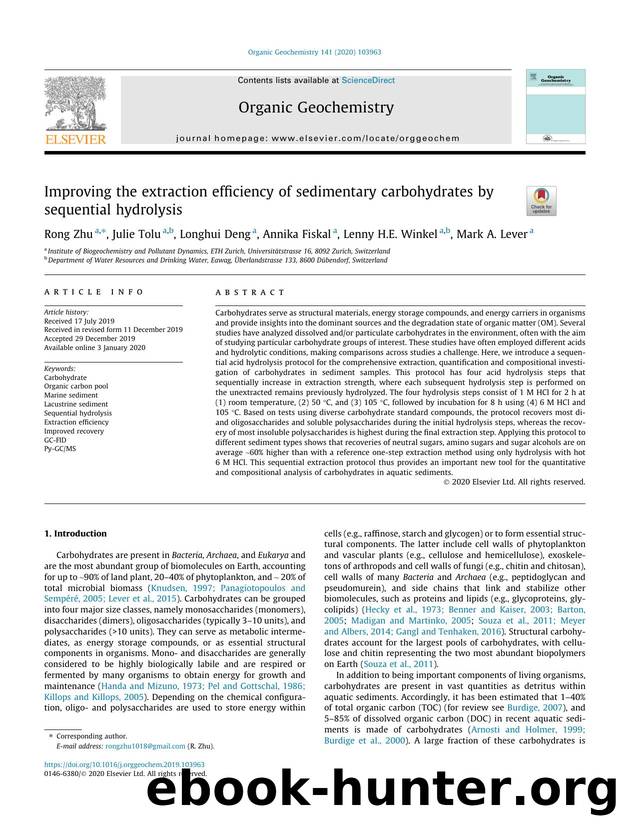 Improving the extraction efficiency of sedimentary carbohydrates by sequential hydrolysis by Rong Zhu & Julie Tolu & Longhui Deng & Annika Fiskal & Lenny H.E. Winkel & Mark A. Lever
