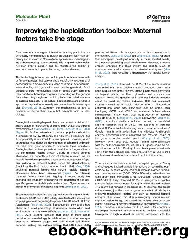 Improving the haploidization toolbox: Maternal factors take the stage by María Flores-Tornero & Helena Sapeta & Jörg D. Becker