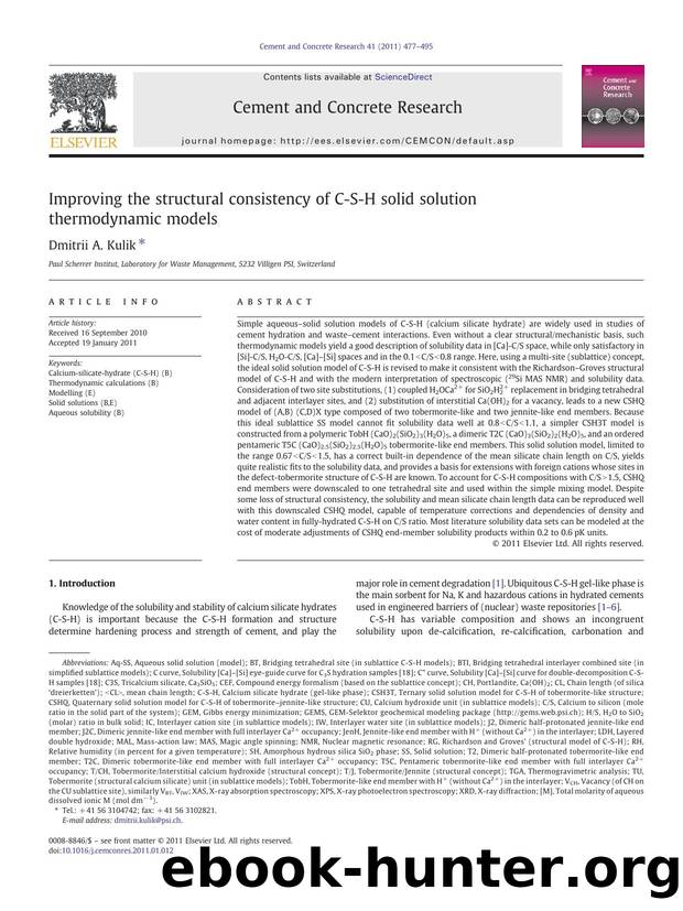Improving the structural consistency of C-S-H solid solution thermodynamic models by Dmitrii A. Kulik