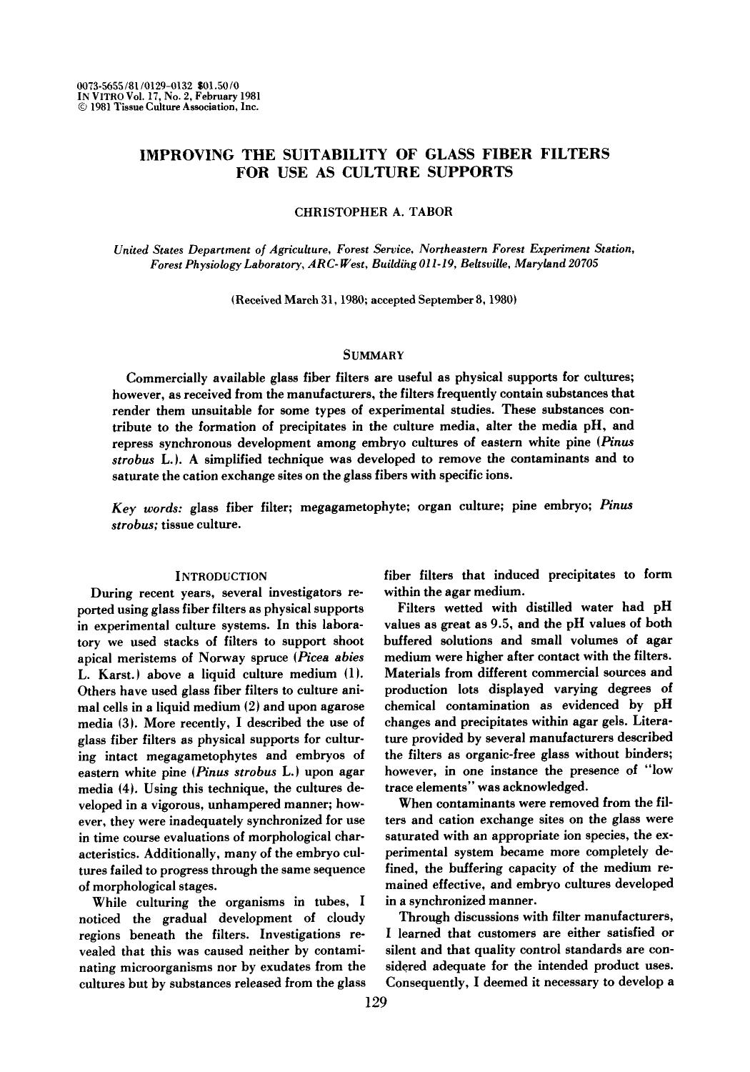 Improving the suitability of glass fiber filters for use as culture supports by Unknown