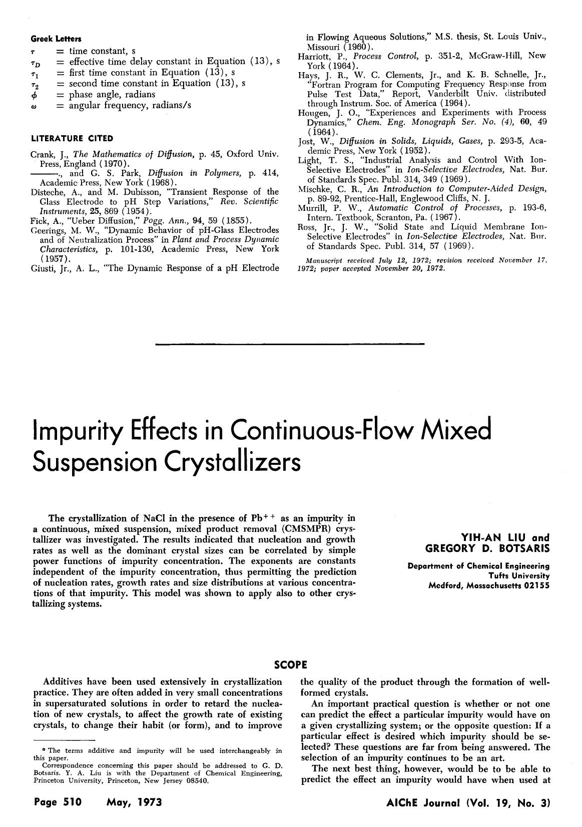 Impurity effects in continuous-flow mixed suspension crystallizers by Unknown