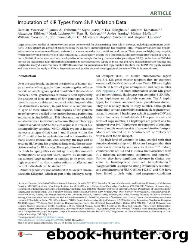 Imputation of KIR Types from SNP Variation Data by unknow