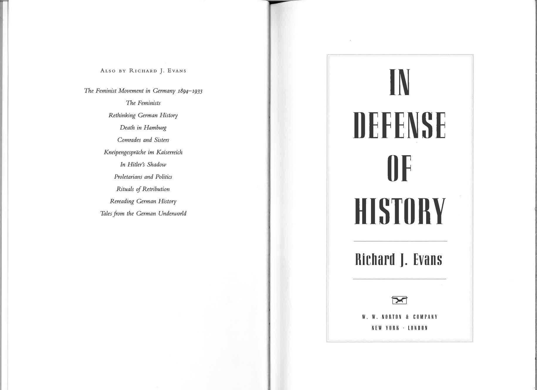 In Defense of History by Richard J. Evans