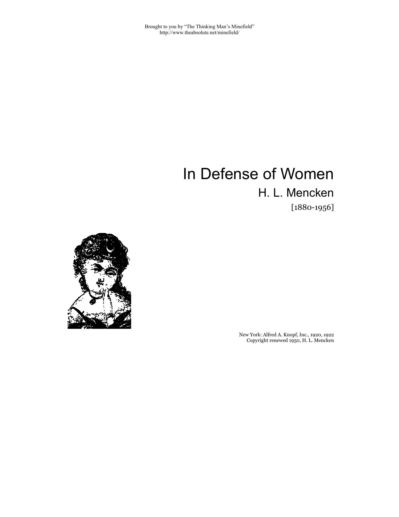 In Defense of Women" by H.L. Mencken by Kevin Solway