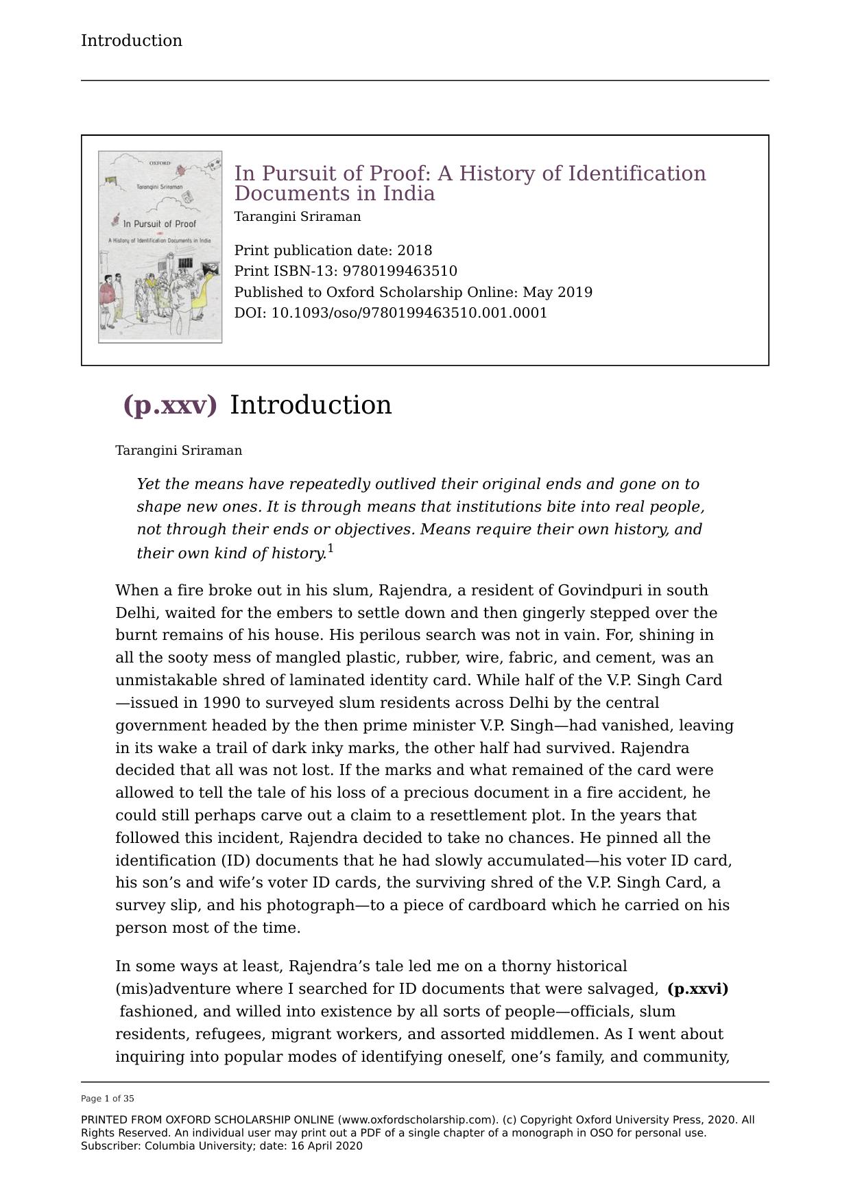 In Pursuit of Proof - A History of Identification Documents in India by Tarangini Sriraman