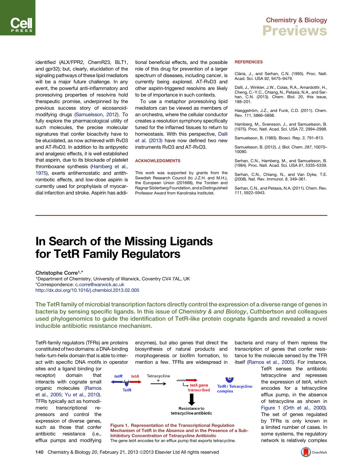 In Search of the Missing Ligands for TetR Family Regulators by Christophe Corre