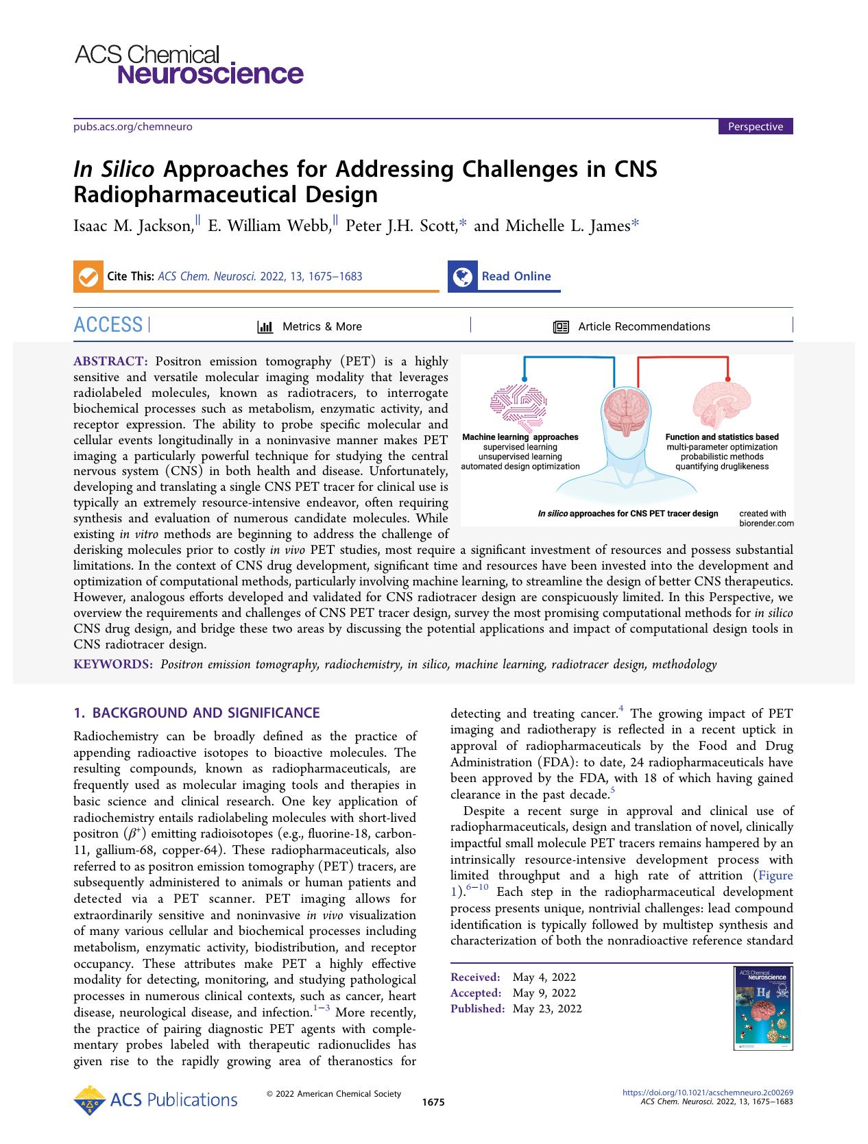 In Silico Approaches for Addressing Challenges in CNS Radiopharmaceutical Design by Isaac M. Jackson E. William Webb Peter J.H. Scott and Michelle L. James