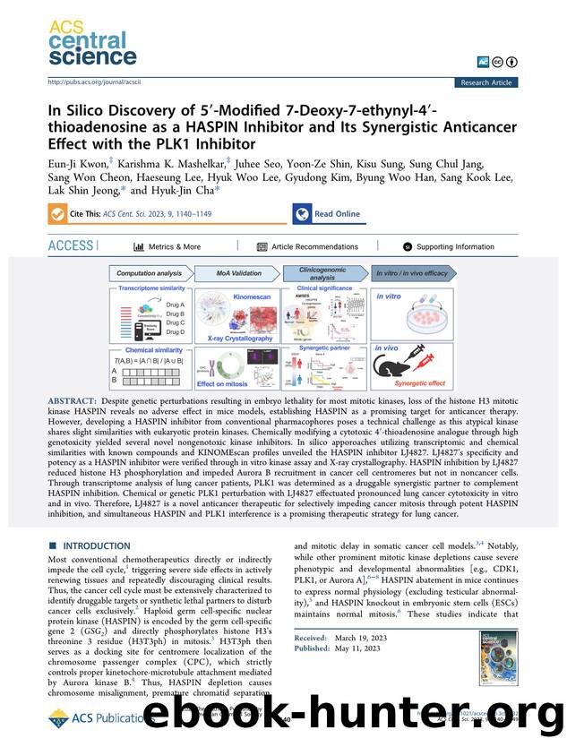 In Silico Discovery of 5â²-Modified 7âDeoxy-7-ethynyl-4â²-thioadenosine as a HASPIN Inhibitor and Its Synergistic Anticancer Effect with the PLK1 Inhibitor by unknow