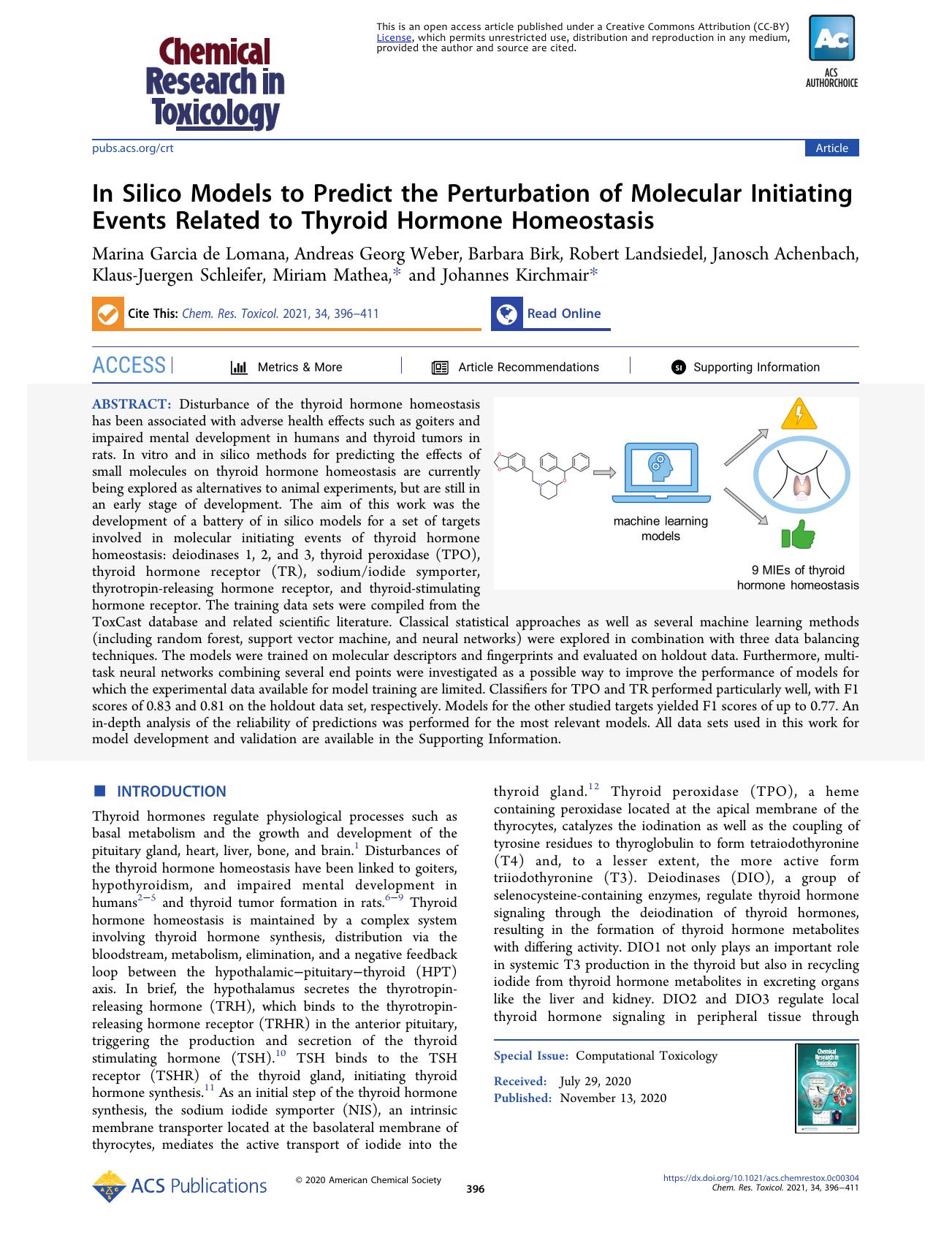 In Silico Models to Predict the Perturbation of Molecular Initiating Events Related to Thyroid Hormone Homeostasis by unknow