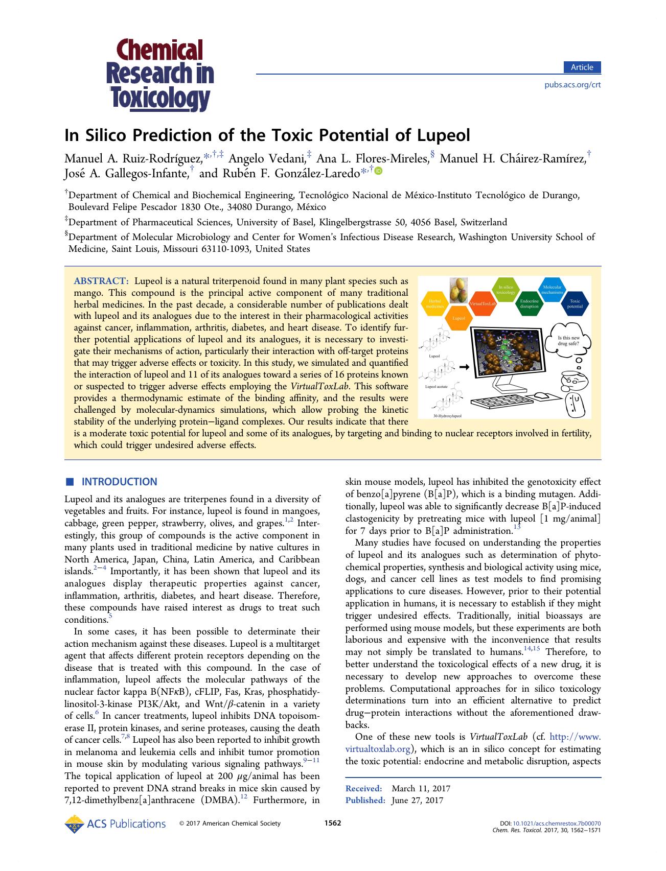 In Silico Prediction of the Toxic Potential of Lupeol by unknow